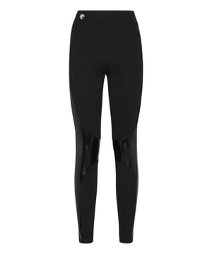 Descubra el placer de ser sexy con estos leggings de punto de rayón elástico con paneles de látex.    Jersey de mezcla de rayón elástico.   Inserciones geométricas de látex   Insignia hexagonal cosida en la cintura   Cintura elástica forrada   Costura a dos agujas