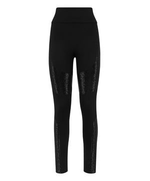 con cristales  Disfruta de tu sensualidad con estos leggings elásticos de punto-di-Roma decorados con cristales de strass aplicadas. Cintura elástica.
