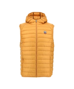 Hooded.Sleeveless.Full zip fastening.2 invisible side pockets.Inside seams in contrasting colour.Original felt logo on left sleeve.Water-repellent satin-quilted fabric.RDS-certified down and feather filling.