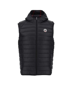Hooded.Sleeveless.Full zip fastening.2 invisible side pockets.Inside seams in contrasting colour.Original felt logo on left sleeve.RDS-certified down and feather filling.Water-repellent satin-quilted fabric.