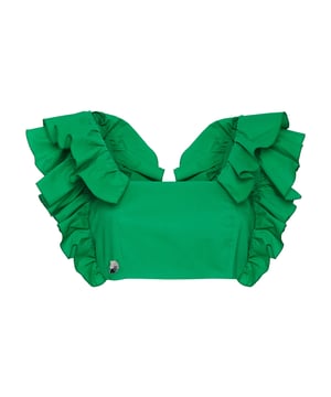 Verander je look en kies deze op romantiek geïnspireerde crop top. Bekijk de details.   Katoenen popeline   Gekrulde bandjes kruisen elkaar aan het einde van de V-open rug   Ceintuur met strikband   Badge met logo op de rechterzijde