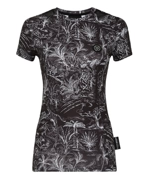 We designed this T-shirt that brings together performance and style. This model is perfect for outdoor sessions or gym training.   Breathable techno fabric   Floral print   Stretch tulle inserts   Brand printed on the back   Rubberized Tiger patch sewn left chest   Two-needle stitching hems