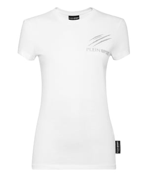 Plein Sport te da la oportunidad de destacar también mientras entrenas duro.    Máxima comodidad gracias a la flexibilidad natural del jersey de algodón elástico   Estampado de letras con purpurina en el pecho izquierdo   Parche de tigre engomado cosido en el canesú   Escote de punto elástico   Dobladillos cosidos a dos agujas.
