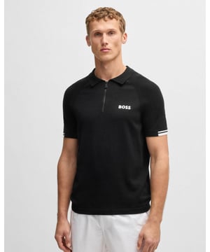 Crafted in a breathable blend, this golf-inspired BOSS Menswear knit polo is engineered for active comfort. Slim fit. Micro-structured body mapping. Perforated underarms. This product is partly made with organic cotton.

Slim fit
Polo collar
Short sleeves
Ribbed cuffs
Standard length

50% Cotton, 50% Lyocell
50537146