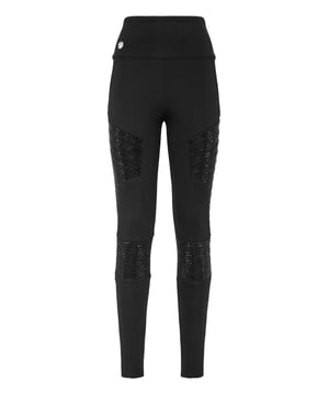 con cristales  Descubra el placer de ser sexy con estos leggings de punto de rayón elástico enjoyados.  Jersey en mezcla de rayón y punto Roma  Diamantes de imitación  Insignia hexagonal cosida en la cintura  Cinturilla elástica forrada  Cierre de cremallera invisible en el centro de la espalda  Costura con dos agujas