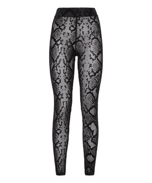 Feiern Sie Ihre Sinnlichkeit mit diesen Leggings aus Stretch-Tüll mit Python-Print und Flock-Effekt. Elastischer Bund.