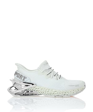 Diese Thunder Force Gen X 01 Laufschuhe entstammen der Kreativität des Plein Sport Labors und zielen darauf ab, modernste Technologie mit einem einzigartigen und herausragenden Design zu vereinen.   Dynamisches, verstärktes Netzgewebe und gummiertes Obermaterial für rundum Schutz   Slip-On-Passform für Stabilität und sicheren Sitz   Marken-Tubular-Schnürsenkel   Marke auf Fersenverstärkung und Zunge   Ultraleichte, ergonomische, hochtechnische, stoßdämpfende, perforierte, gummierte Zwischensohle mit Metallelementen   Laufsohle geformt für optimalen Halt   Innenfutter
