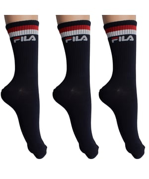 Este pack de calcetines Fila combina un diseño retro con materiales modernos. Su construcción en fibra de bambú ofrece una suavidad extra, transpirabilidad y propiedades antibacterianas naturales, ideales para el uso diario.

Detalles:
- Diseño unisex de caña alta.
- Puños acanalados.
- Pack de 3 pares.
- Estilo deportivo con logotipo de Fila bordado y rayas decorativas en contraste.
- Fabricados con fibra de bambú.
- Alta capacidad de absorción de humedad.
- Costuras suaves.
- Apto para combinar con zapatillas, botas o calzado deportivo.

Una elección perfecta para quienes buscan calcetines altos versátiles, suaves y duraderos, con el valor añadido de una tela sostenible como el bambú y el respaldo de una marca icónica como Fila.
Composición: 62% Viscosa, 32% Poliéster, 4% Elastodieno, 2% Elastano
Cuidado:
Lavar a máquina a un máximo de 30 °C. 
No usar blanqueador ni blanqueadores. 
No planchar. 
No limpiar en seco. 
Secar al aire o secar a baja temperatura.