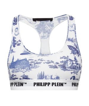 Een gedurfde mix van sport en print, deze En Plein Air BH van Philipp Plein brengt landelijke charme naar actieve kleding met een schilderachtig blauw toile ontwerp en een kenmerkende logoband.    Katoen-modaalmix biedt zachtheid met stretch   Allover blauwe pastorale print roept tijdloze elegantie op   Racerback snit voor bewegingsvrijheid   Elastische onderband met PHILIPP PLEIN logo voor merkondersteuning   Solo te dragen voor een statement workout of in laagjes onder transparante tops