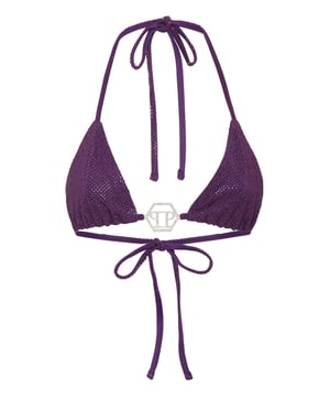 con cristales  Descubra atmósferas de glamour sexy con este top de bikini de punto con pedrería. Véa los detalles.   Top de triángulo de tirantes de punto elástico con pedrería   Tirantes ajustables   Hexágono de joyas en el escote