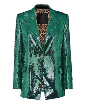 ¿Eres un fan del glamour? Echa un vistazo a este blazer de un solo botón. Está confeccionado en un tejido con incrustaciones de lentejuelas. Dos bolsillos con solapa y la solapa de pico son solo algunos de los detalles que se suman a su estilo. Forro de tela moteada.