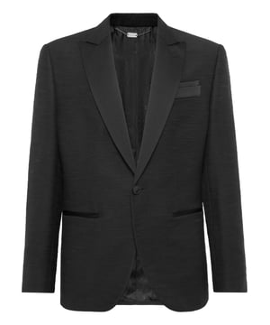 Special events call for a unique and memorable outfit. Check out this cotton blend single button blazer featuring distinctive elements. Discover the true meaning of luxury.   Cotton and rayon slub fabric   Satin elements   Peak lapel   Lined buttons    Two slit pockets   Double vent   Inner lining