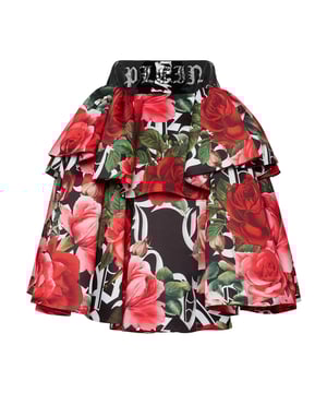 Laat je veroveren door de uniciteit van deze Dark Romance double flared rok. Bekijk de details.   Polyester met bloemenprint in Dark Romance-thema   Dubbele volant en gerimpelde taille voor meer lichtheid en beweging   Vernikkeld metalen Gothic Plein op gepatenteerde tailleband   Ritssluiting middenachter