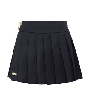 Chic & Elegant style? This skirt is just for you. We reimagined the miniskirt according to the style of Plein. See the details.   Wool gabardine   Flat pleats   Two straps with D-ring buckles   Invisible zip fastener on the side