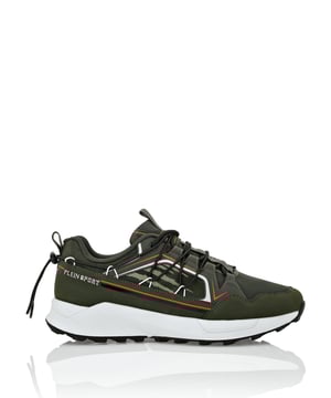 Diese Laufschuhe wurden entwickelt, um dir zu helfen, über deine Grenzen hinaus zu laufen, dank Hightech-Materialien und dem gewohnten Stil von Plein Sport.   Ergonomisches Obermaterial aus Polyurethan   Stop-Cord-Schnürsenkel, die um den Knöchel verlaufen   Mit Logo versehenes Band an der Fersenkappe, das an der Zuglasche befestigt ist   Ultra-schockabsorbierende, ultraleichte High-Tech-Zwischensohle   Gerillte Außensohle für optimalen Grip   Farblich abgestimmte Nähte   Herausnehmbares Fußbett
