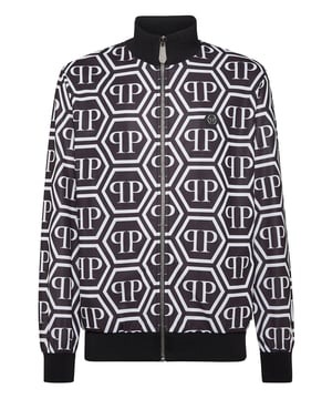 Stil ist ein Ausdruck von Persönlichkeit. Sehen Sie sich diese Sweatjacke aus Technostoff mit originellen Details an.   Nylon-Fleece   Das Hexagon-Logo ist durchgehend aufgedruckt   PP Hexagon auf einem Abzeichen aus Safranleder auf der linken Brustseite   Zwei Eingrifftaschen   Reißverschluss  Rippstrickbündchen, Kragen und Saum