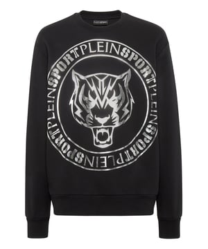 Express your passion for sports through the goals you set for yourself every day to tackle and overcome with this Plein Sport crewneck sweatshirt   Stretch cotton fleece with gauzed lining   Brand and iconic element printed with a laminated effect   Rubberised patch featuring the Tiger sewn on the yoke   Loose fit   Sport Heritage label printed on the right side   Rib knit hems