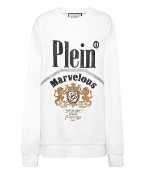 Define your style with a dash of personality. Check out this fleece sweatshirt with distinctive details.   Soft cotton fleece   Rhinestones application   Logoed patch sewn at back   Rib knit hems   Fit: Oversize