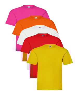 The Original Fruit of the Loom Short Sleeve T-Shirts for Boys and Girls feature a crew neck with a taped neckline for added comfort, twin needle stitching on the neck, sleeves, and hem, and are made from Belcoro yarn for a softer feel. Crafted from 100% premium cotton, these machine washable t-shirts are perfect for everyday wear.