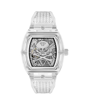 In pursuit of the perfect design, PHILIPP PLEIN’s most iconic watch is given a new and modern twist to create advanced and unmistakable aesthetic codes.  With a transparent interpretation, the $keleton Crystal speaks to the heart of those who are always pushing the limits of what’s possible, who enjoy succeeding and are focused being number 1.   WATCH THE SKELETON CRYSTAL 44MM C/WHITE CLEAR PC D/SILVER S/WHITE CLEAR TPU  CASE SIZE: 44 CASE COLOR: TRANSPARENT CASE MATERIAL: BIO NYLON ATTACHMENT TYPE: STRAP ATTACHMENT COLOR: TRANSPARENT ATM: 5 ATM