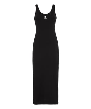 Mejore su elegancia para momentos especiales y elija este vestido lencero lencero de punto acanalado. Mire los detalles.   Jersey de poliéster elástico con punto acanalado   Escote adornado con un accesorio joya.   Ventilación única