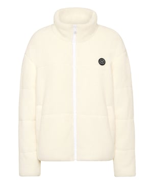 Check out this padded and insulating jacket suited for after-training. Warm, light and optimal protection.   Padded and quilted synthetic fur    Rubberized patch sewn at left chest   Zipper on front    Two slit pockets   Elastic hems   Inner lining   Synthetic insulation