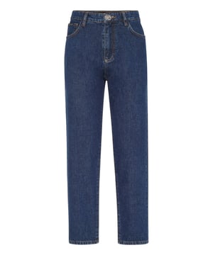 Diese Denim-Hose in Mom-Fit-Passform bringt mühelose Struktur mit charakteristischer Schärfe. Stylen Sie sie mit einem taillierten Oberteil oder einem übergroßen Blazer für eine ausgewogene, gehobene Silhouette.   Hohe Taille mom fit bietet eine schmeichelhafte, Vintage-inspirierte Form.   Denim aus reiner Baumwolle bietet Struktur mit atmungsaktivem Komfort   Sechseckige Metallplakette setzt einen auffälligen Markenakzent   Leichte Verjüngung am Bein unterstreicht moderne Proportionen   Entworfen für den Alltag mit einem kultigen Luxus-Finish