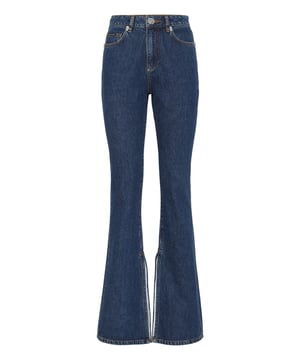 Verfraaid  Style and ease with these stone washed denim 5 pocket pants featuring a basic fit. Find out more.                                                                Stone washed denim   PP Hexagon on a saffian leather patch sewn on the right rear pocket   Single metal button   Fit: Flare