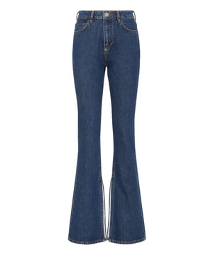 Style and ease with these stone washed denim 5 pocket pants featuring a basic fit. Find out more.                                                                Stone washed denim   PP Hexagon on a saffian leather patch sewn on the right rear pocket   Single metal button   Fit: Flare