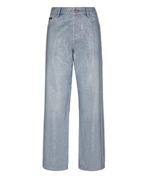 Verfraaid  Rhinestone encrusted stone washed denim 5 pocket pants. Single metal button fastening. The brand label is sewn on the back of the waistband. Fit: Loose.