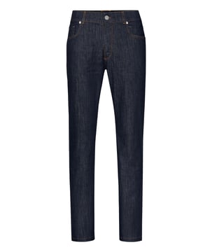 Estos pantalones de denim desgastado de cinco bolsillos presentan el monograma de la firma bordado en el bolsillo trasero derecho. La cremallera y el botón de metal de la cintura presentan el blasón de la firma. Etiqueta de piel con estampado laminado adherida en la parte posterior. Costuras de color tabaco. Corte: Regular. Bajo: 22 cm.