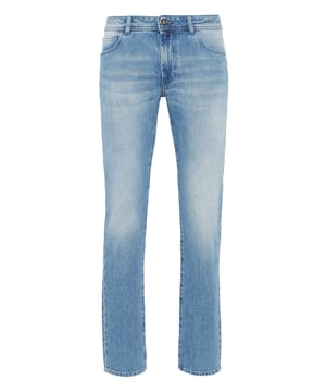 Pantalón vaquero de 5 bolsillos.   Tejido vaquero lavado a la piedra   Estampados en la parte trasera   Etiqueta Maxi con logotipo cosida en la parte trasera de la cintura   Un solo botón metálico   Ajuste: Súper recto