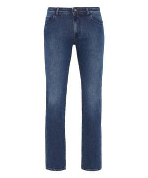 Pantalón vaquero de 5 bolsillos.   Tejido vaquero lavado a la piedra   Estampados en la parte trasera   Etiqueta Maxi con logotipo cosida en la parte trasera de la cintura   Un solo botón metálico   Ajuste: Súper recto