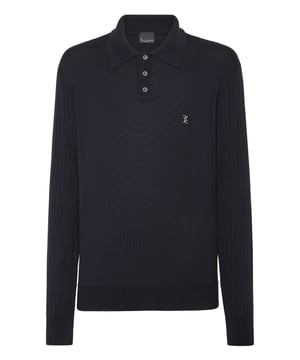 Explore new ways of expressing elegance with this season’s suggestions. We recommend this knit cotton long sleeve polo shirt. Look at the details.   12-gauge cotton yarn   Flat rib knit sleeves   Metal Monogram sewn at left chest   Button up shirt collar   Rib knit collar and hems