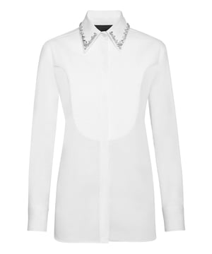 Verfraaid  Add a whiff of uniqueness to your look with this cotton poplin shirt and... Find out what makes it one of a kind.   Cotton poplin   Rhinestone decorated collar   Logoed buttons   Pleated bib    Curved hem   Fit: Regular