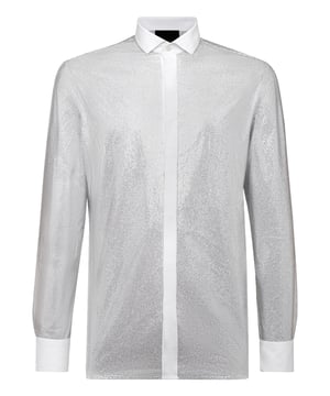 Verfraaid  Dit shirt van kristalstof is een duidelijke hommage aan de King of Pop, Michael Jackson. Katoenen poplin kraag, sluiting en manchetten. Afgeronde onderkant. Pasvorm: Platina.
