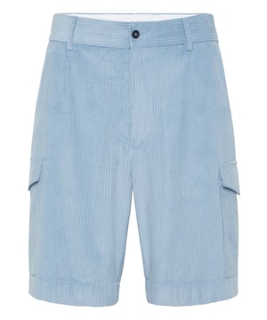 We take care of your relaxing moments, too. We recommend these velvet cargo bermuda shorts.   Corduroy   Logoed patch   Slit pockets   Two cargo pockets with press-stud flaps   Waistband with button