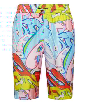 Wir kümmern uns auch um Ihre Freizeit. Wir empfehlen diese einzigartigen Bermudashorts aus Seide.   Bomber Seiden-Twill mit Graffiti-Druck    Schlitztaschen   Elastischer Bund mit Kordelzug
