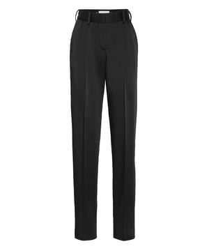 The elegance of office trousers is indisputable. See this model designed for the new season.   Stretch satin   Waistband with lined single button   Two pleats at the waist    Slit pockets   Logoed metal badge on the back