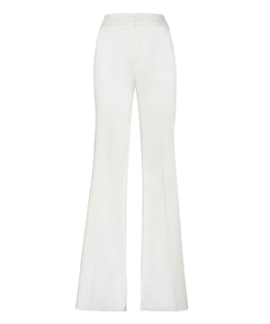 The elegance of flare trousers is indisputable. See this model designed for the new season.   Stretch stain   Waistband with hidden button    Slit pockets   Logoed metal badge on the back