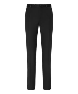 Estos pantalones de esmoquin aportan una precisión moderna a un básico formal atemporal, ofreciendo una silueta entallada impregnada de lujo discreto.   La mezcla de lana virgen garantiza una textura y estructura refinadas.   El corte entallado realza una silueta limpia y alargada.   Las sutiles inserciones de satén evocan la elegancia clásica del esmoquin.   Versátil para combinar con blazers o prendas de punto elevadas.   Ideal para eventos formales o ambientes nocturnos de lujo.