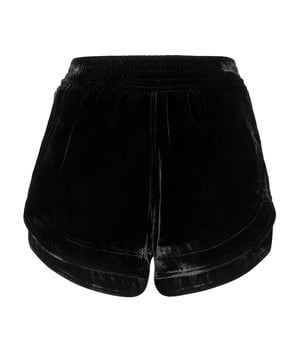 Atrévase a ser atrevido con estos hot pants de terciopelo.   Terciopelo de seda/rayón   Bolsillos de ojal   Cintura elástica   Dobladillos curvados   Costura a dos agujas