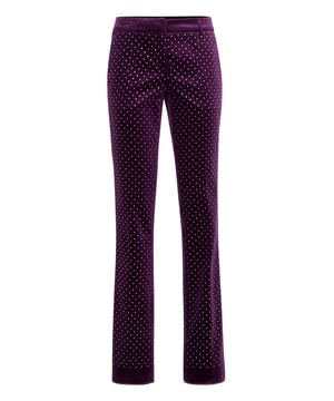con cristales  ¿Es Usted fan de un look glamuroso? Eche un vistazo a este pantalón de terciopelo de algodón con incrustaciones de pedrería. Descubra nuestra atención a los detalles, como la botonadura oculta en la cintura. Dos bolsillos ribeteados.