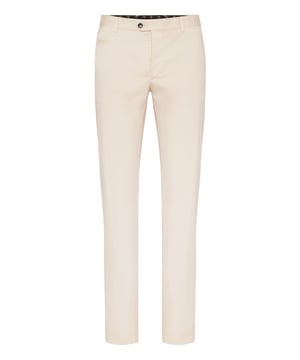 Revolutionize your most formal outfits with a glimpse of tailoring. We suggest these cotton trousers. Discover their features.  Stretch cotton gabardine   Logoed label on the back  Single button on the waistband   Slit pockets