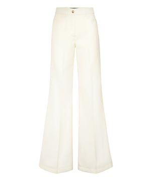La elegancia de los pantalones palazzo es indiscutible. Vea este modelo diseñado para la nueva temporada.   Mezcla de gabardina de lana   Un solo botón metálico   Bolsillos delanteros de carrettera   Bolsillos traseros de parche   Insignia metálica con logotipo cosida en la parte trasera