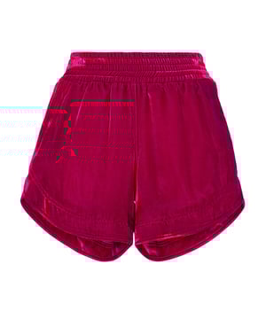 Atrévase a ser atrevido con estos hot pants de terciopelo.   Terciopelo de seda/rayón   Bolsillos de ojal   Cintura elástica   Dobladillos curvados   Costura a dos agujas