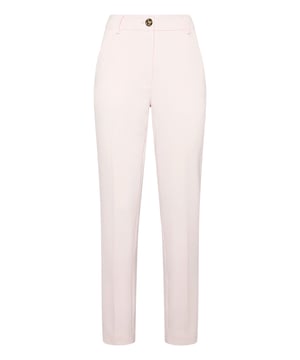 Un consejo para tu outfit de oficina. Estos pantalones capri ajustados a la figura de cady de viscosa. La cintura alta y un solo botón joya son solo algunos de sus elegantes detalles. Dos bolsillos abiertos en la parte delantera y uno en la parte trasera.