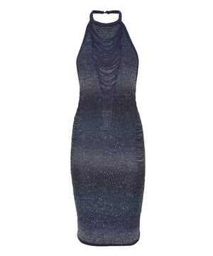Upgrade your elegance for special times and choose this knit short dress. Check out the details.   Knit stretch blend cotton   Openwork with sequins    Halter neckline embellished with a jewel accessory