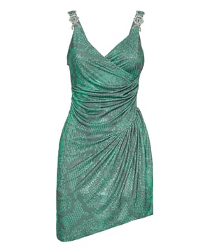 Flatter your figure with this original slip dress featuring... See all details.   Python print stretch polyester jersey   Neckline characterized by a soft drapery   The straps are embellished with jewel buckles   Wrap skirt with draping and side slit   Invisible zip fastener on the side   Inner lining