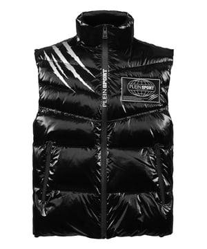 Check out this padded and insulating vest suited for before and after your training sessions. Warm, light and optimal protection.   Glossy, padded and quilted nylon    Logoed, rubberized label sewn at left chest   Scratch tiger print on right shoulder   Brand lettering print on yoke   Waterproof zip fastener    Slit pockets with zip   Inner lining   Synthetic insulation